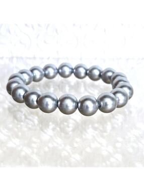 Grey Silver Tone Bubble Beaded Stacking Stretch Bracelet